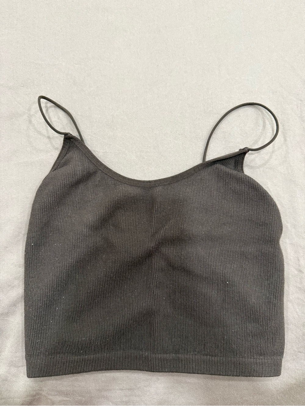 Women’s Brown Ribbed Spaghetti Strap Crop Top